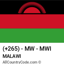 Malawi Country and phone Codes : +265, MW, MWI