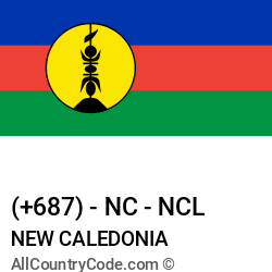 New Caledonia Country and phone Codes : +687, NC, NCL