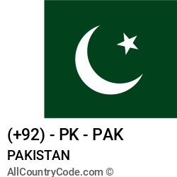 Pakistan Country and phone Codes : +92, PK, PAK
