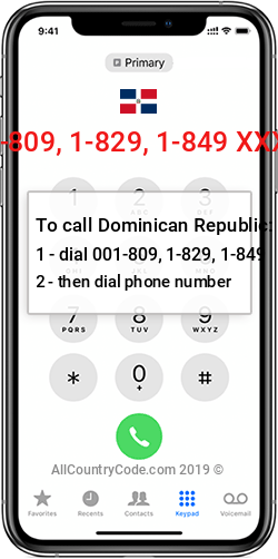 Dominican Republic 1-809, 1-829, 1-849 Country Code DO DOM