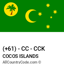 Cocos Islands Country and phone Codes : +61, CC, CCK