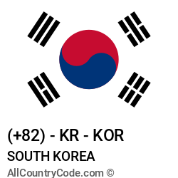 South Korea 82 Kr Country Code Kor All Country Code