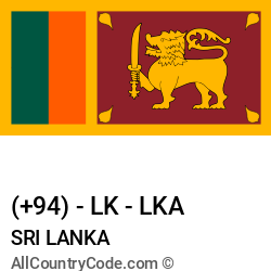 Sri Lanka Country and phone Codes : +94, LK, LKA