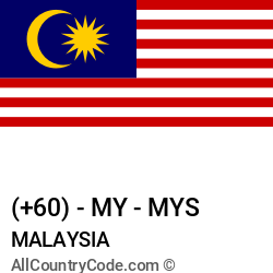 Malaysia 60 MY Country Code (MYS)  All Country Code