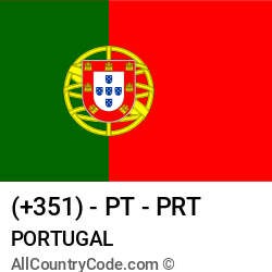 Portugal Country and phone Codes : +351, PT, PRT