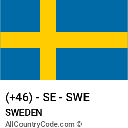 Sweden Country and phone Codes : +46, SE, SWE