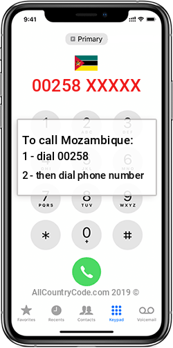 Mozambique 258 Country Code MZ MOZ