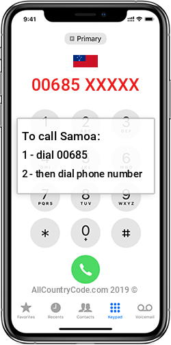 Samoa 685 Country Code WS WSM